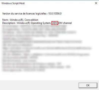 Exemple d'une fenêtre pour la licence OEM