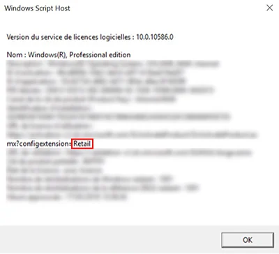 Exemple d'une fenêtre pour la licence Retail